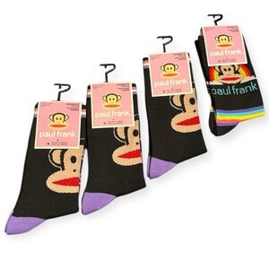 Paul Frank Women's Crew Socks NWT Monkey Black Purple Rainbow Lot Of 4 Pair Gift